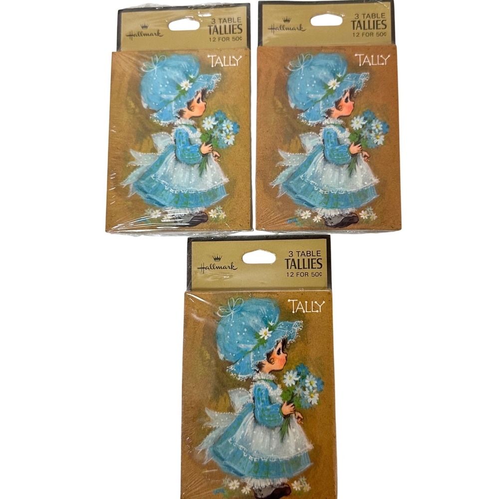 Vintage Hallmark Bridge Tally Cards 3 Packs Blue Bonnet Girl Flowers Made in USA